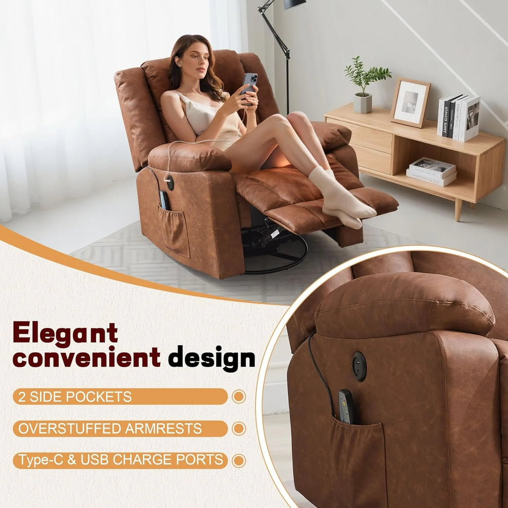 Rocker Recliner, Glider Recliner Chairs for Adults, 360�� Swivel Rocking Chair with Massage and Heating, Nursery Chair