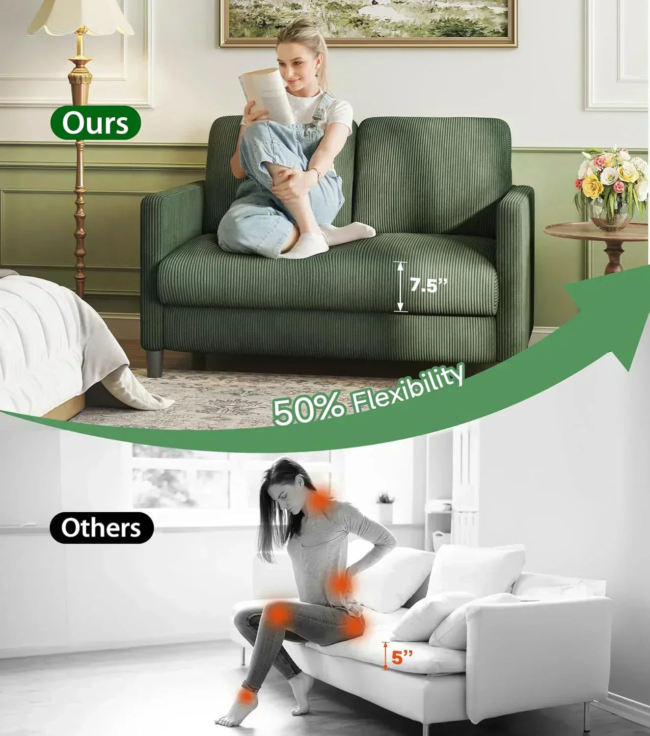 Loveseat Sofa 51 Love Seat Comfy Corduroy Small Loveseat Tool-Free Setup Couch