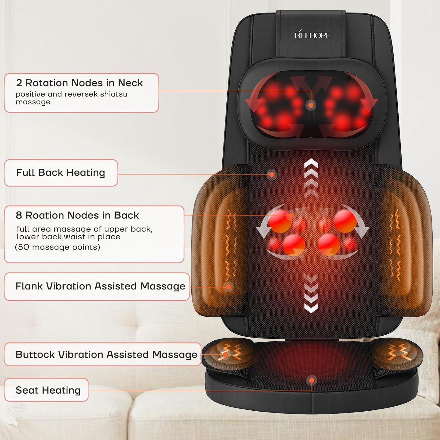 Shiatsu Neck and Back Massager with Heat, 4D Kneading Back Massager for Pain Relief Deep Tissue, Comfortable Back Massage for Chair, Massager for Home Office, Christmas Gifts for Women Men Parents