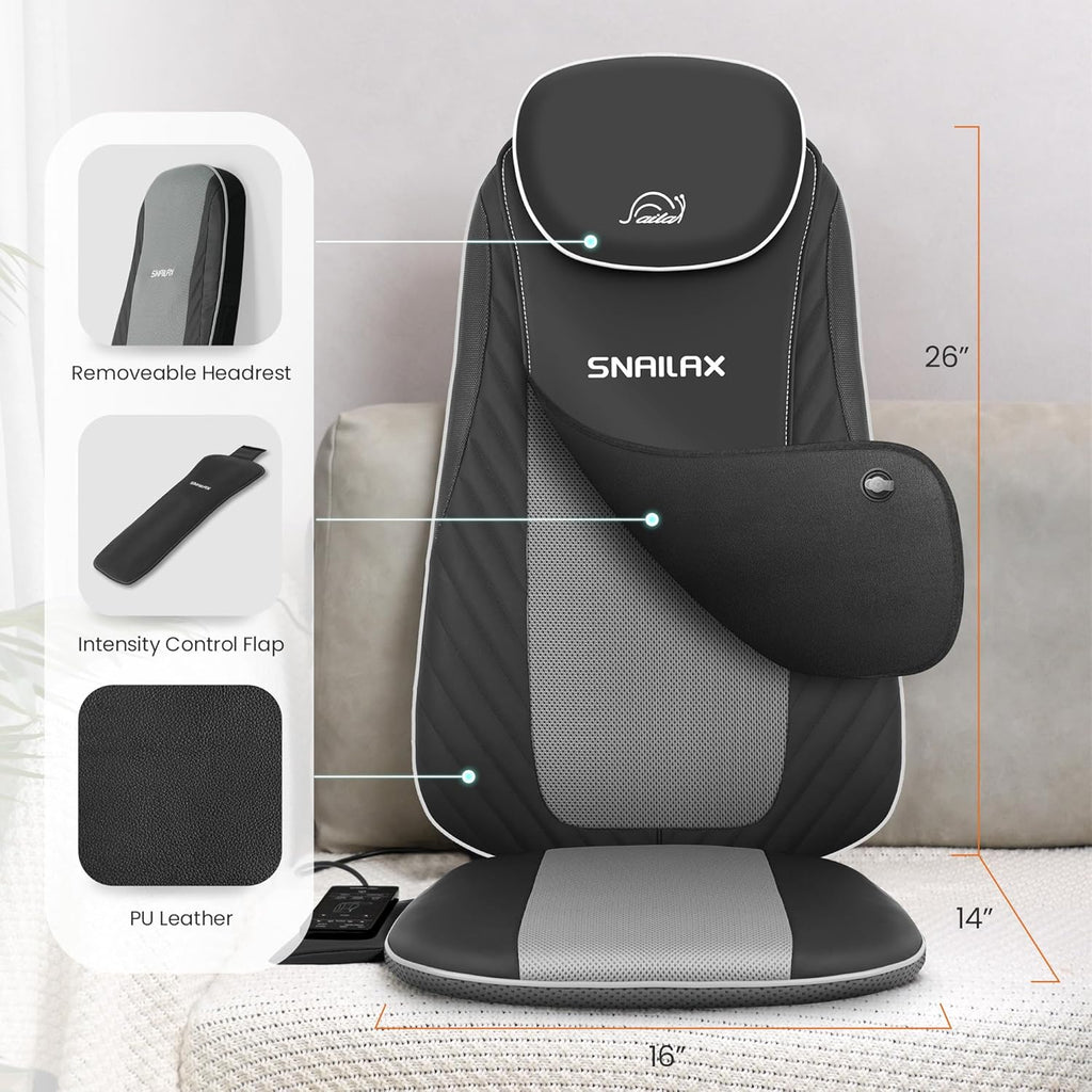 Snailax Shiatsu Massage Cushion with Heat Massage Chair Pad Kneading Back Massager for Home