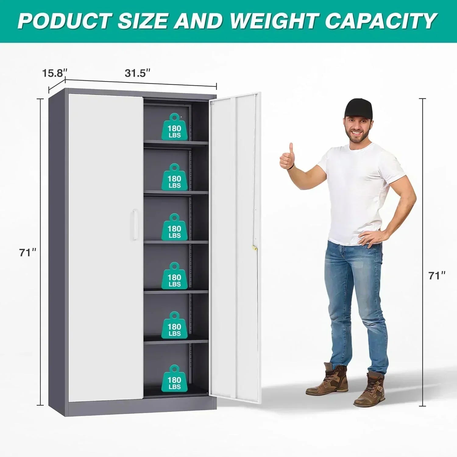 Metal Storage Cabinet with 2 Doors and 6 Shelves Black Metal Cabinet Garage Storage Cabinet