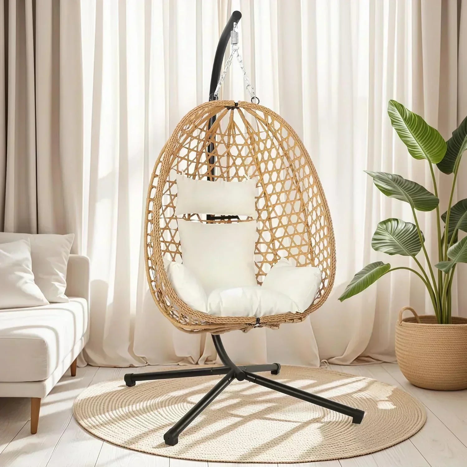 Egg Chair with Stand Patio Wicker Hanging Chair Hammock Swing Chair 350LBS Capacity for Bedroom