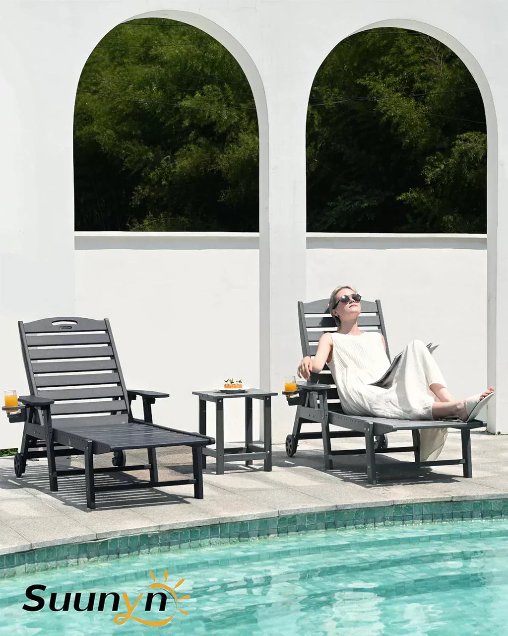 Lounge Chair Outdoor Chaise Lounge HDPE 6-Position Outdoor Chaise Lounge Patio Lounge Chair