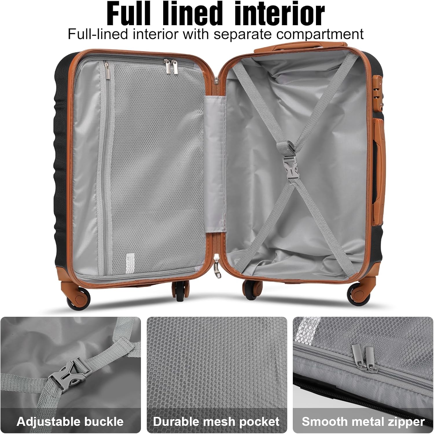 LONG VACATION 6 Piece Luggage Set Carry on Suitcase with ABS+PC hardshell, Spinner Wheels & YKK Zipper TSA Lock