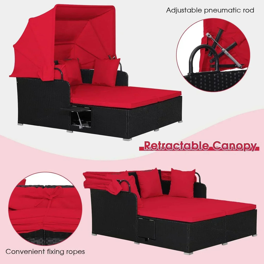 RELAX4LIFE Patio Outdoor Daybed with Canopy Wicker Sunbed Cushions 4 Pillows
