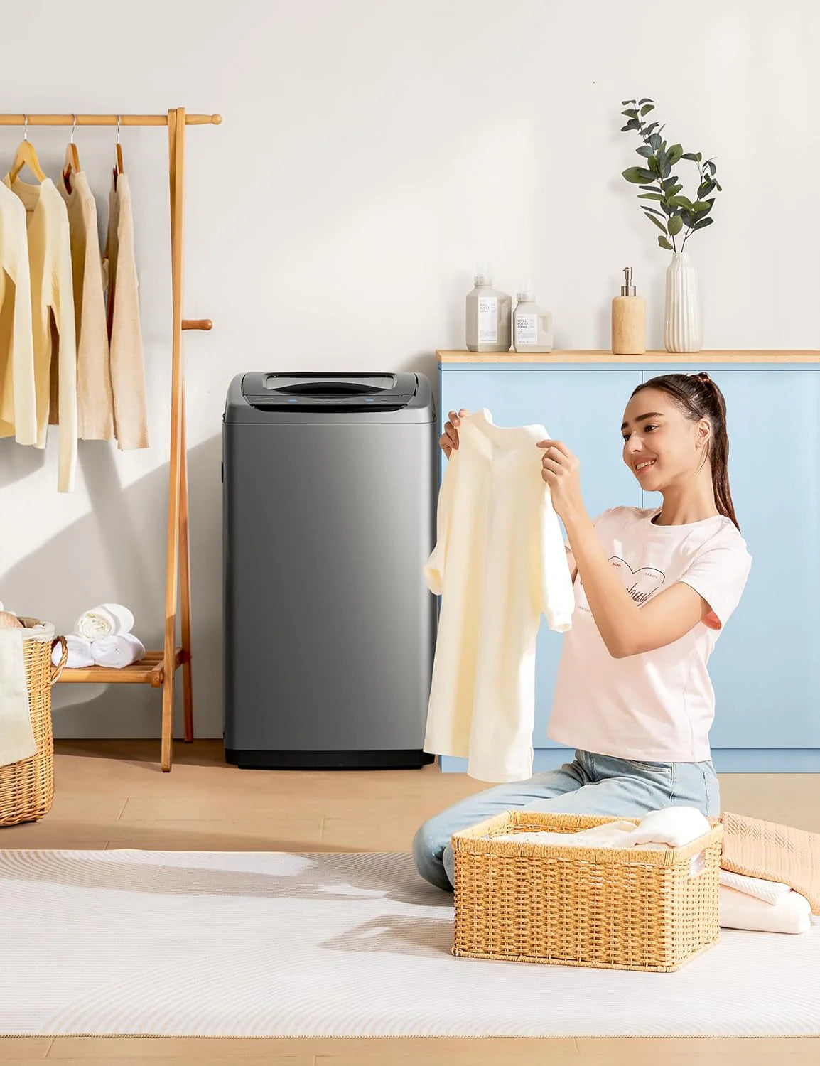 Comfee Portable Washing Machine 0.9 Cubic Feet Compact Washing Machine with LED Display 2 Built-in Drums Space Saving Fully Automatic Washing Machine