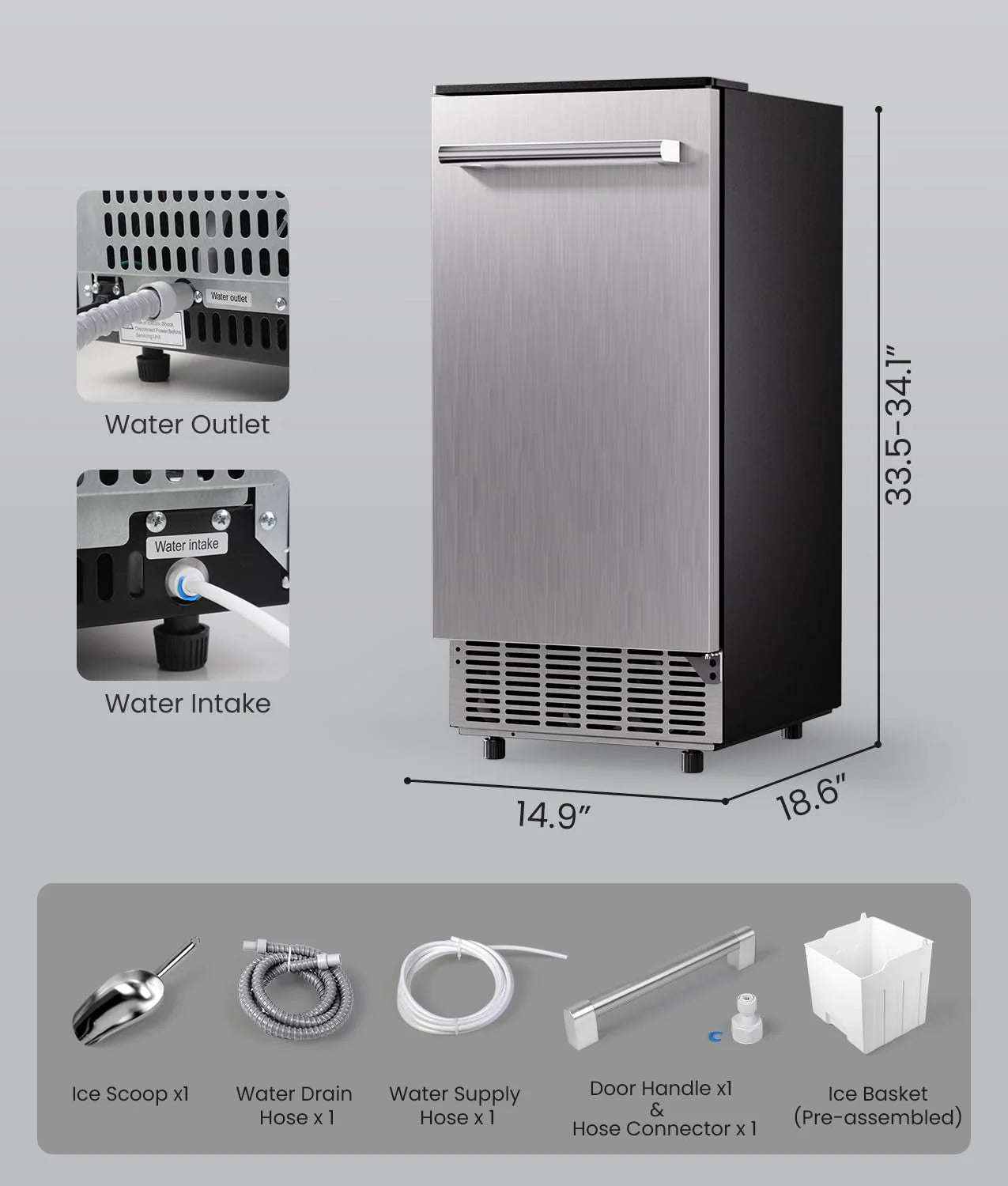 ecozy Portable Ice Maker Countertop, 9 Cubes Ready in 6 Mins, 26 lbs in 24 Hours, Self-Cleaning Machine