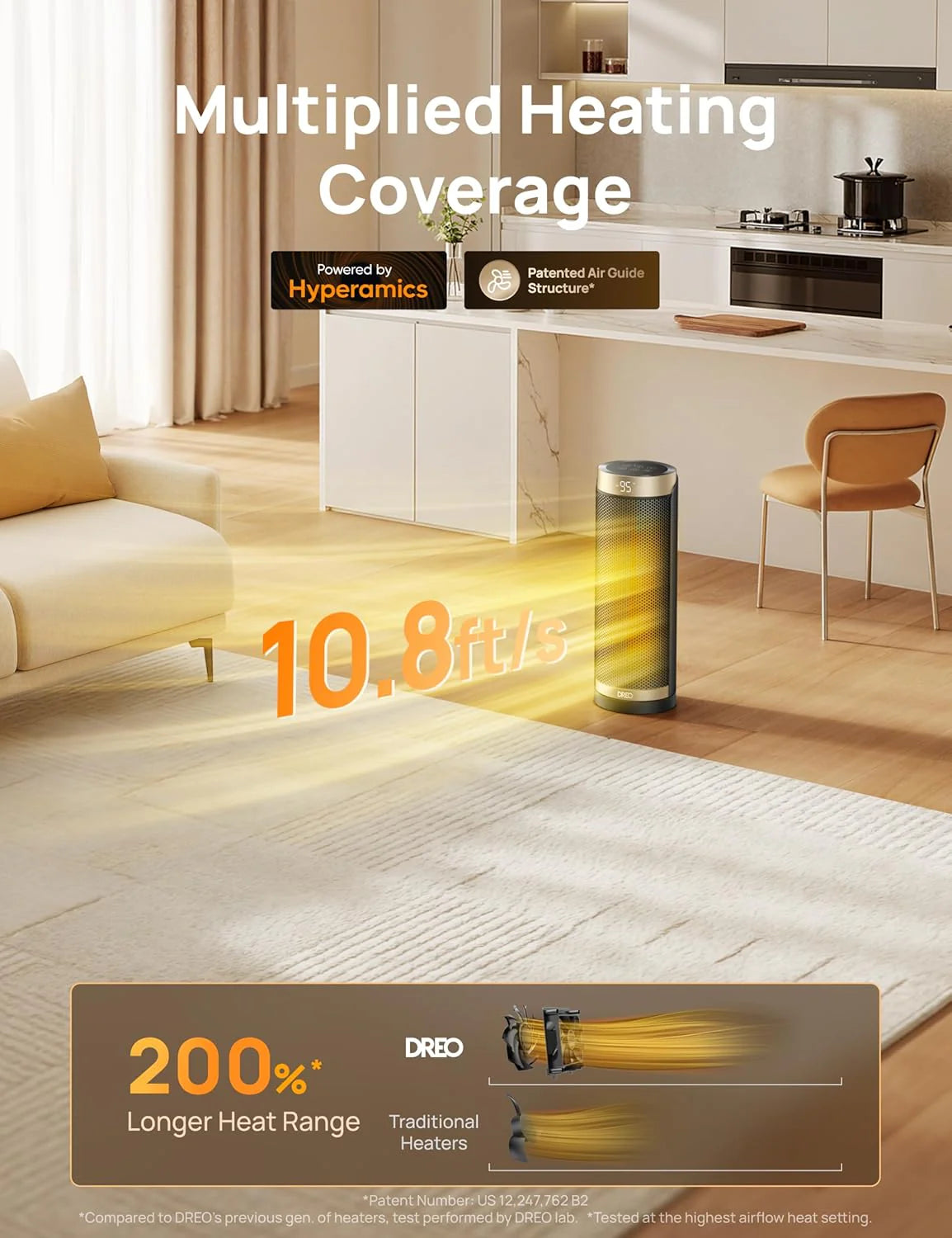 Dreo Space Heater, 1500W Electric Heaters for Indoor Use with Thermostat, 70�� Oscillation, 8 Safety Protections, 5 Modes, Remote, 12H Timer, Quiet Portable Heater for Office, Bedroom, Large Room