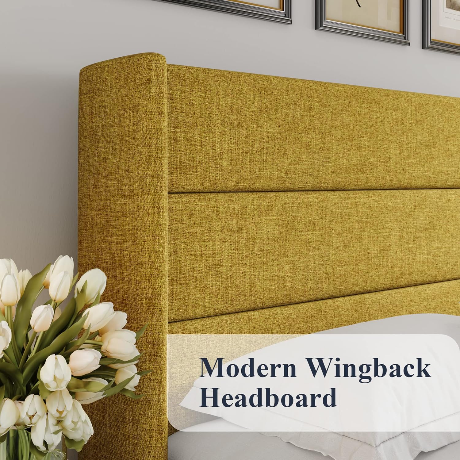 Allewie Queen Size Lift Up Storage Bed Modern Wingback Headboard Hydraulic Support