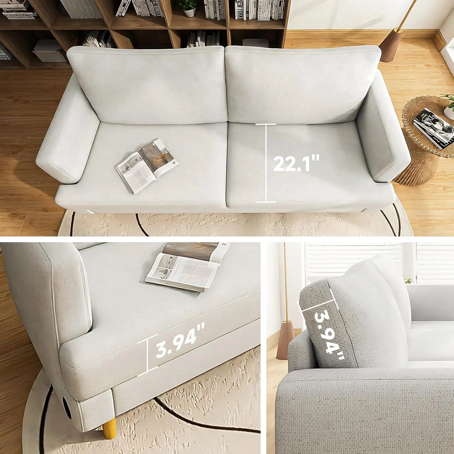 Loveseat Sofa Couch for Living Room USB Type C Ports Dark Gray Upholstered Small Couches