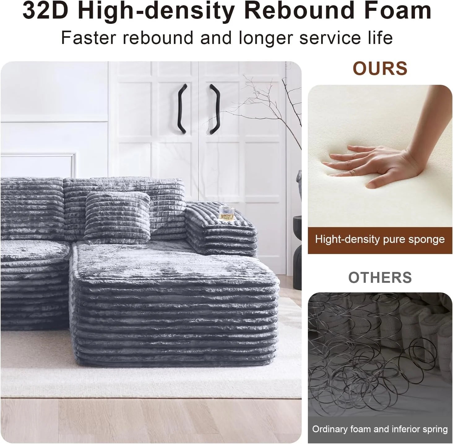 Cloud Sectional Couch with L-Shape Chaise, Modern Modular Sofa with Deep Seat, Built-in Cup Holder & Storage Pocket for Living Room Bedroom, No Assembly Required (Dark Gray, Left Sitting Chaise)