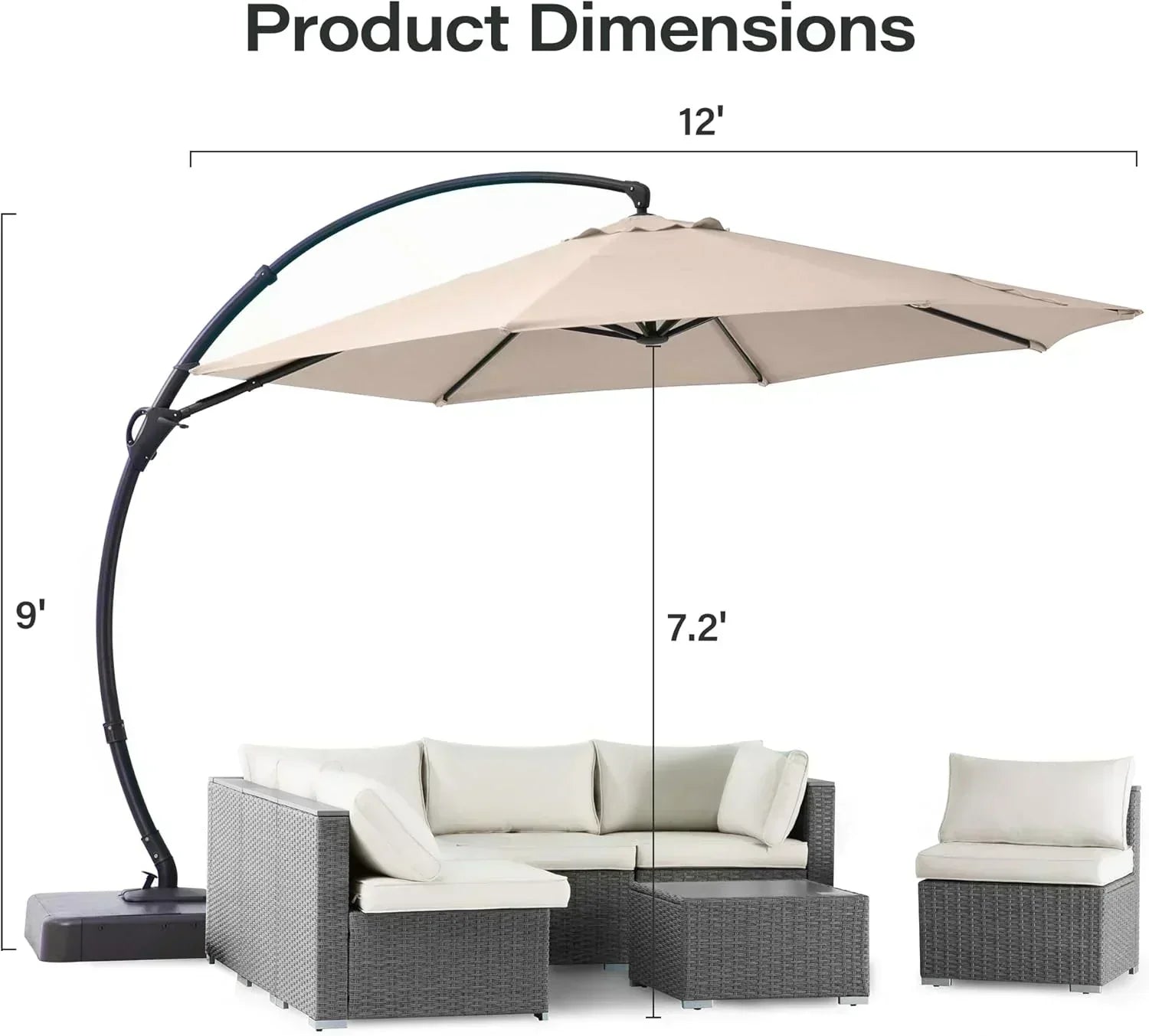 LAUSAINT HOME Outdoor Patio Umbrella with Base included 11 FT Deluxe Curvy Cantilever Umbrella