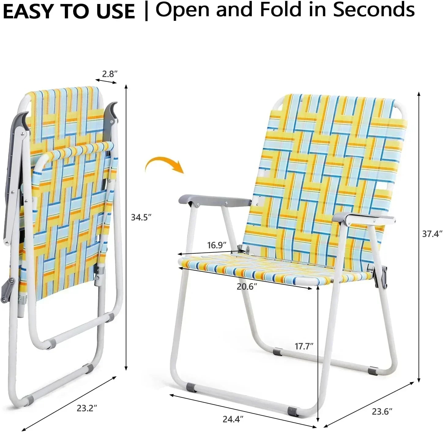 VINGLI Patio Lawn Webbed Folding Chairs Set of 2 Outdoor Beach Portable Lawn Chair