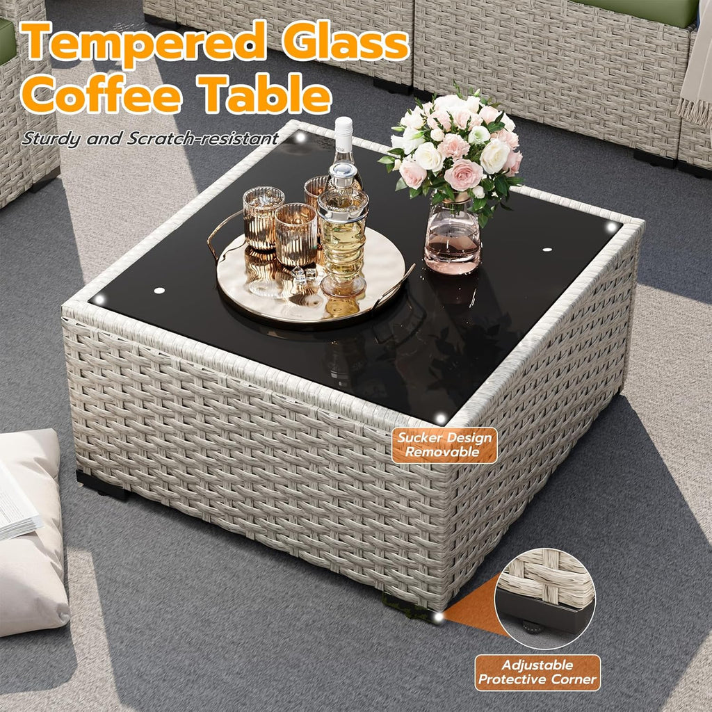 UDPATIO Outdoor Patio Furniture Set 7-Piece PE Wicker Sectional Sofa Outdoor Conversation Set