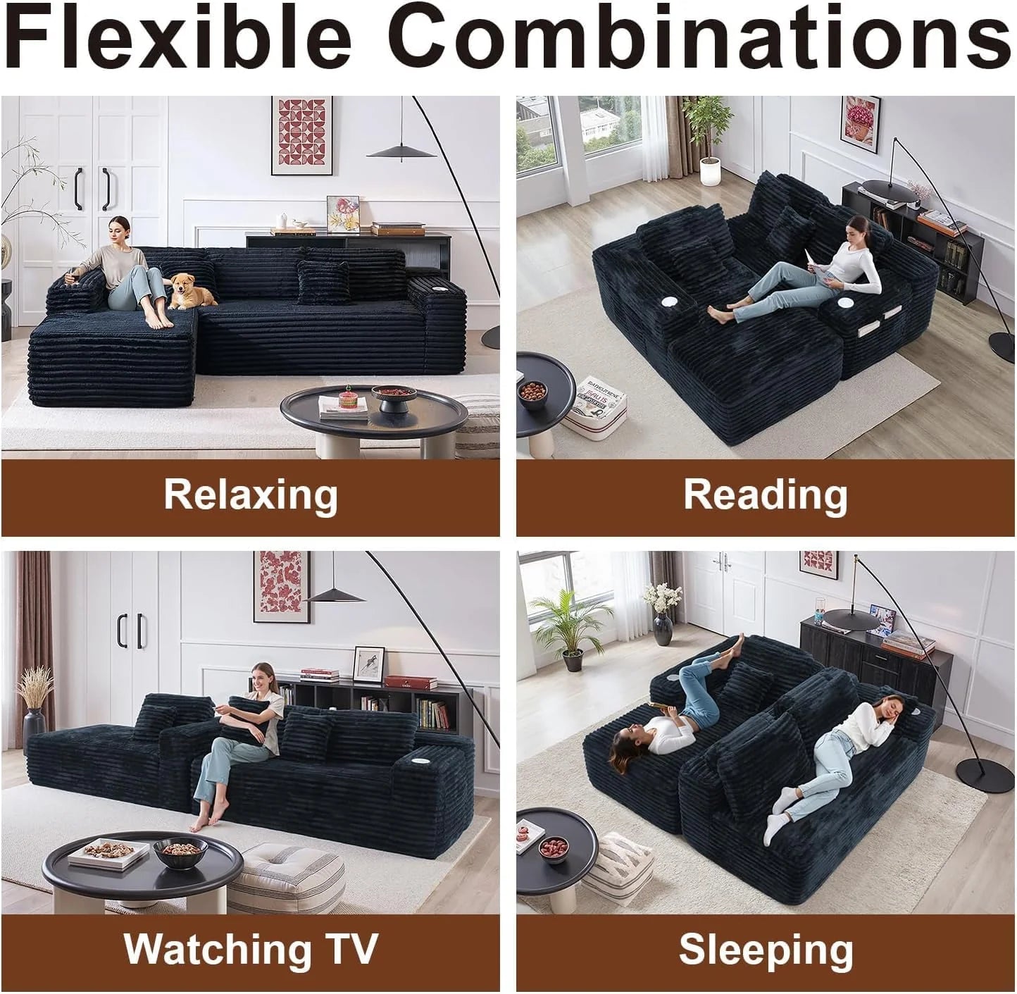 Cloud Sectional Couch with L-Shape Chaise, Modern Modular Sofa with Deep Seat, Built-in Cup Holder & Storage Pocket for Living Room Bedroom, No Assembly Required (Dark Gray, Left Sitting Chaise)