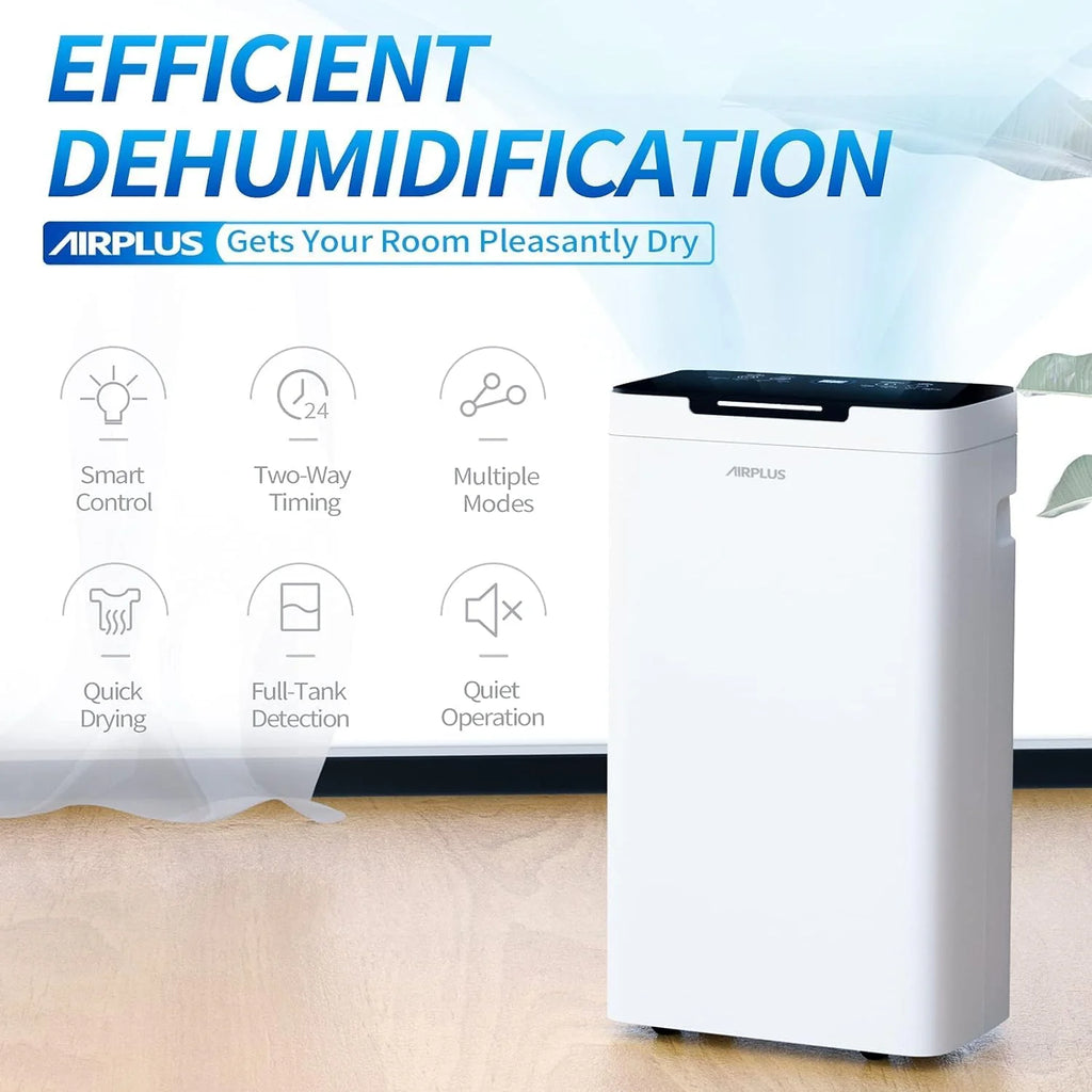 AIRPLUS 1,500 Sq. Ft Dehumidifier for Basement, 30 Pints Powerful Dehumidifier for Home, Large Rooms, Bedrooms, Sufficient Capacity Water Tank with Drain Hose (AP1907)