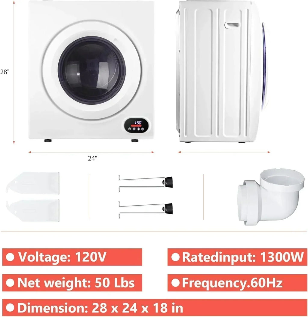 Compact Laundry Dryer 3.5 cu ft Front Load Stainless Steel Clothes Dryers With Exhaust Pipe