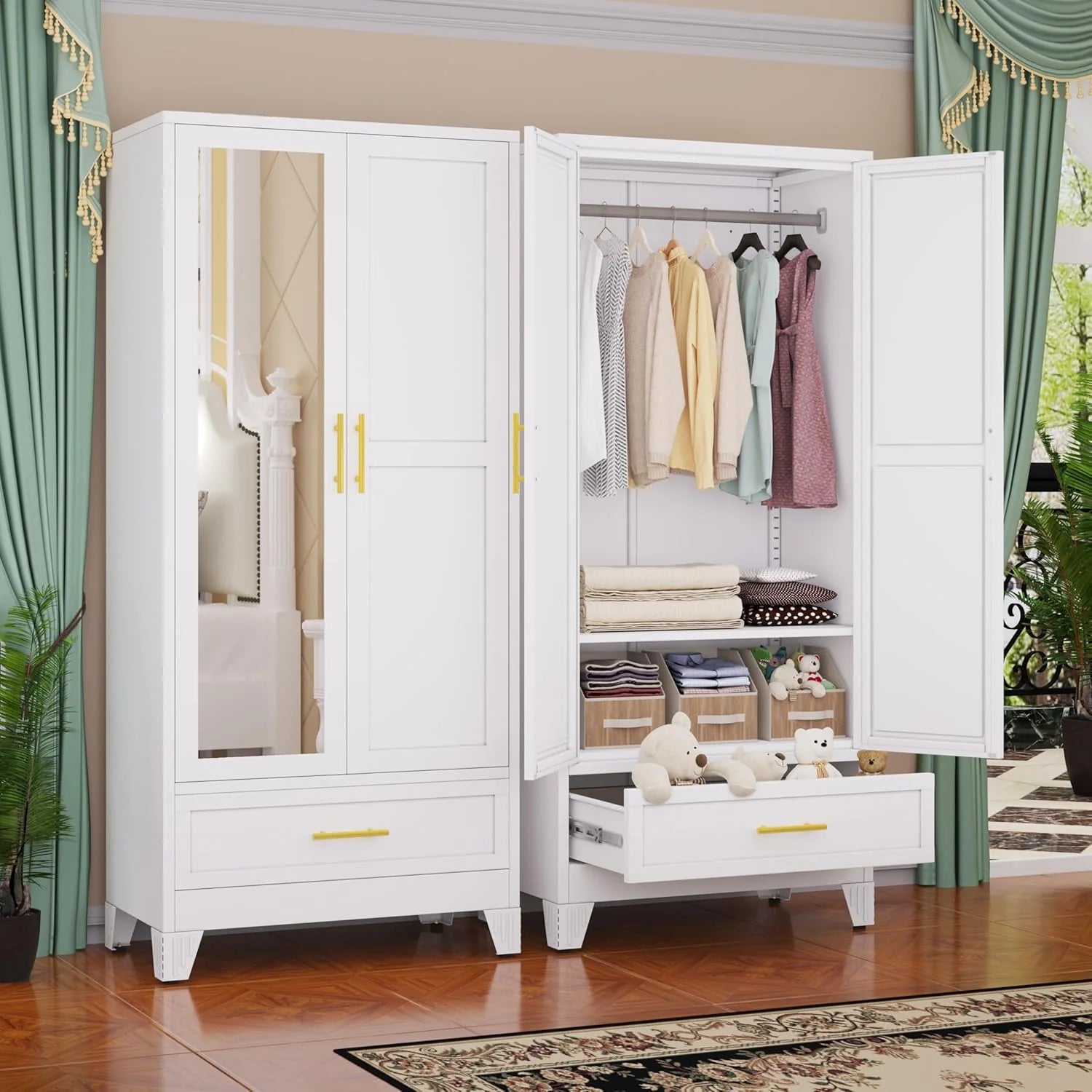 Steel Armoire Wardrobe Closet, 71 Metal Clothing Storage Cabinets