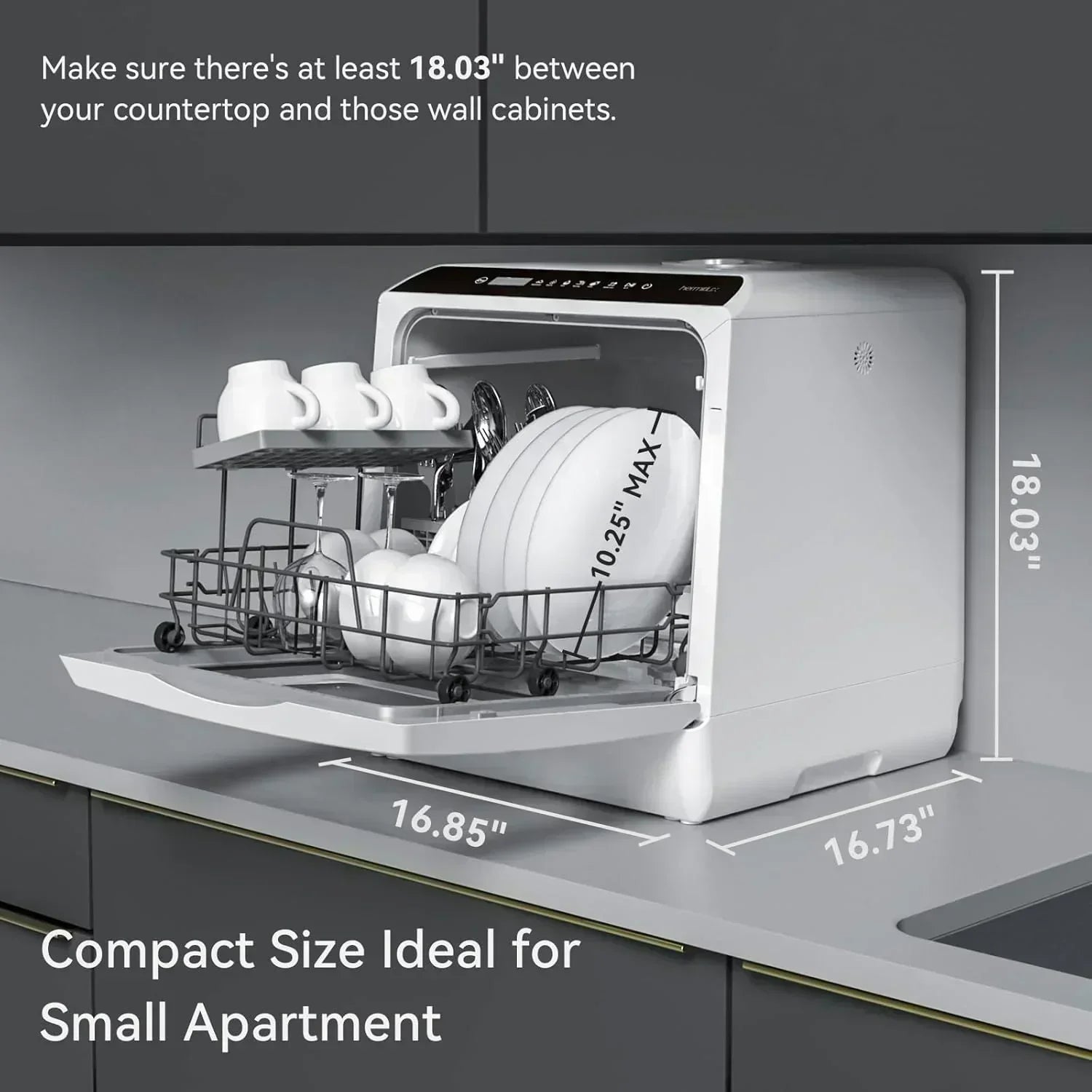 Hermitlux tabletop dishwasher 7 wash programs portable mini dishwasher