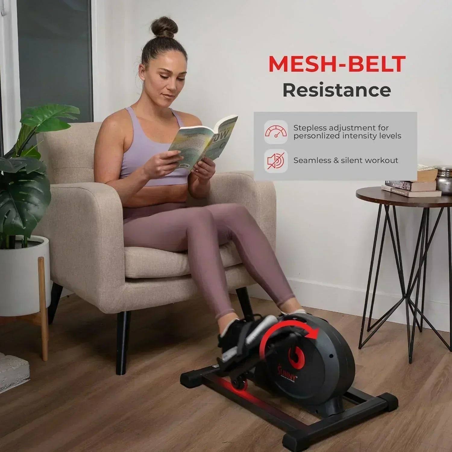 Sunny Health Fitness Smart Mini Elliptical Trainer Indoor Under-Desk Pedal Exerciser