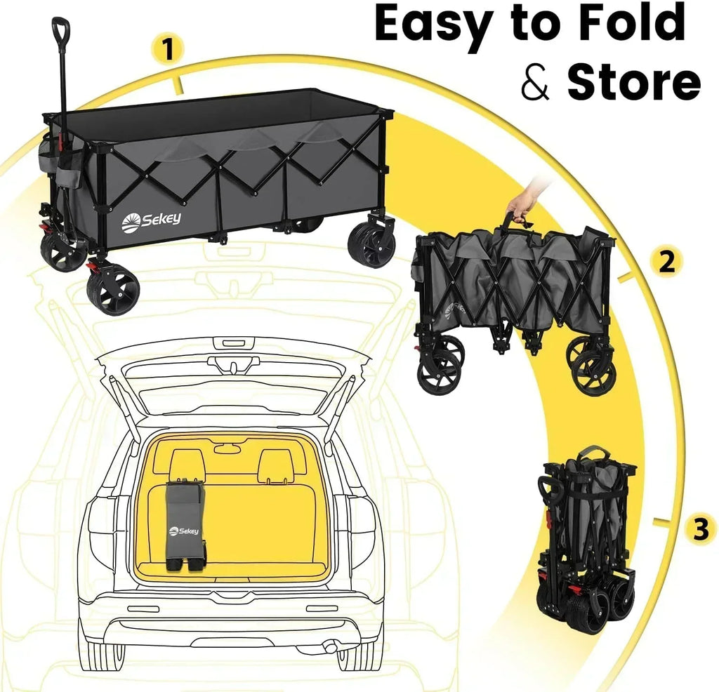 Sekey 48 Inch Long Foldable Extended Travel Cart 440 Lbs Folding Multi-Purpose Garden Cart