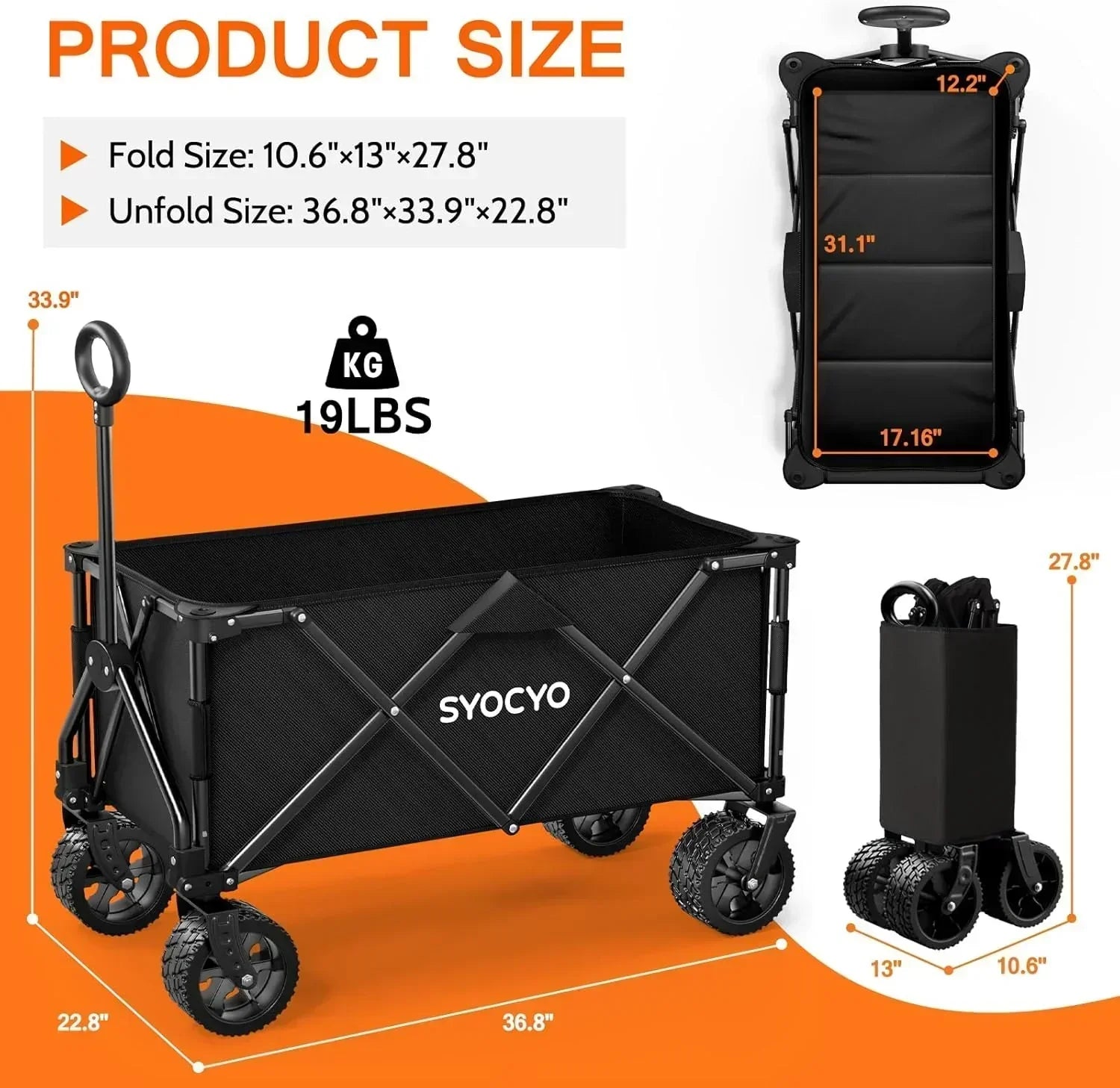 Large wheel foldable beach cart foldable beach cart with all-terrain wheels large load capacity