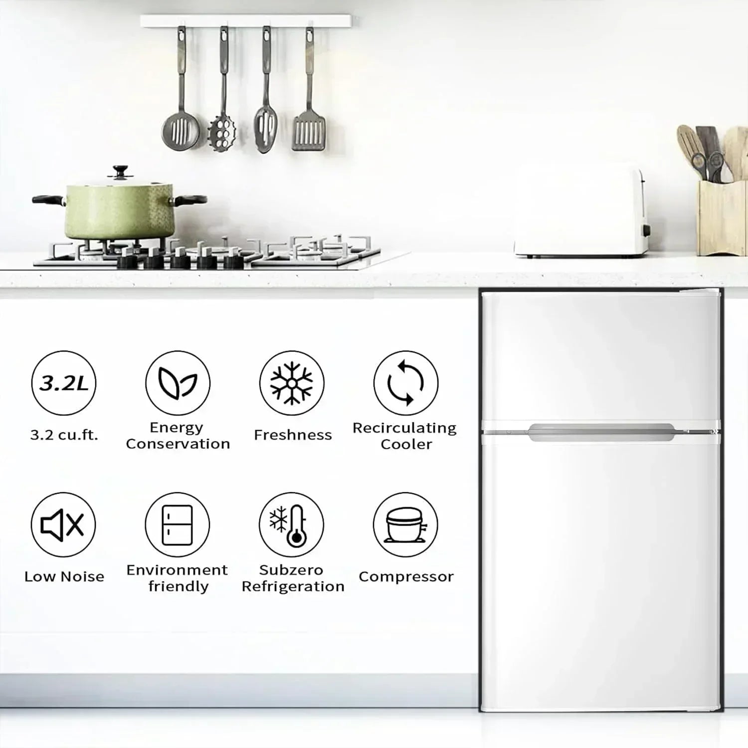 Antarctic Star Compact Mini Refrigerator Separate Freezer Small Fridge Double 2-Door