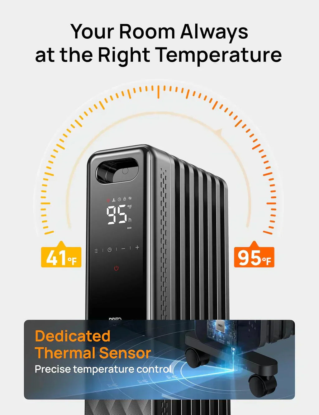 Indoor electric radiant heater with overheat and tip-over protection digital thermostat