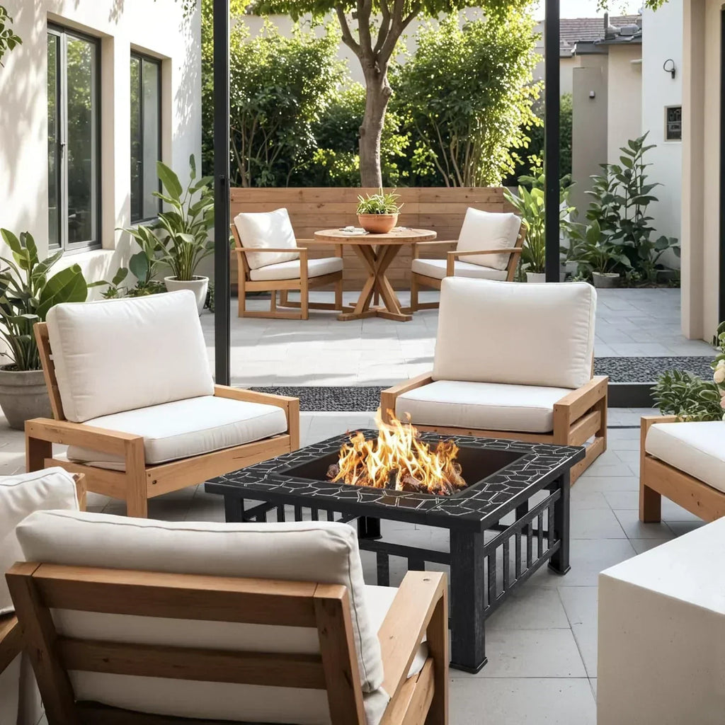 Devoko Outdoor Fire Pit 32 Inch Firepit Table Metal Outdoor Fireplaces with Waterproof Cover