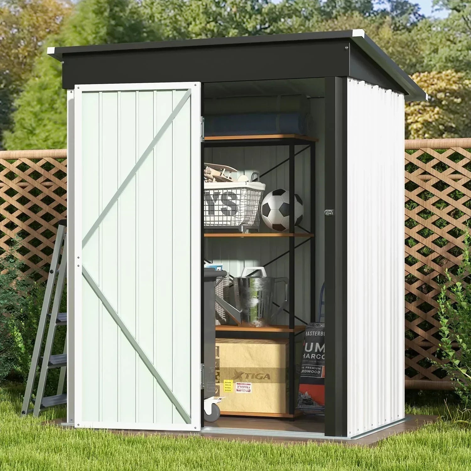 Patiowell 5x3 FT Outdoor Storage Shed Tool Shed with Sloping Roof and Lockable Door Metal Shed