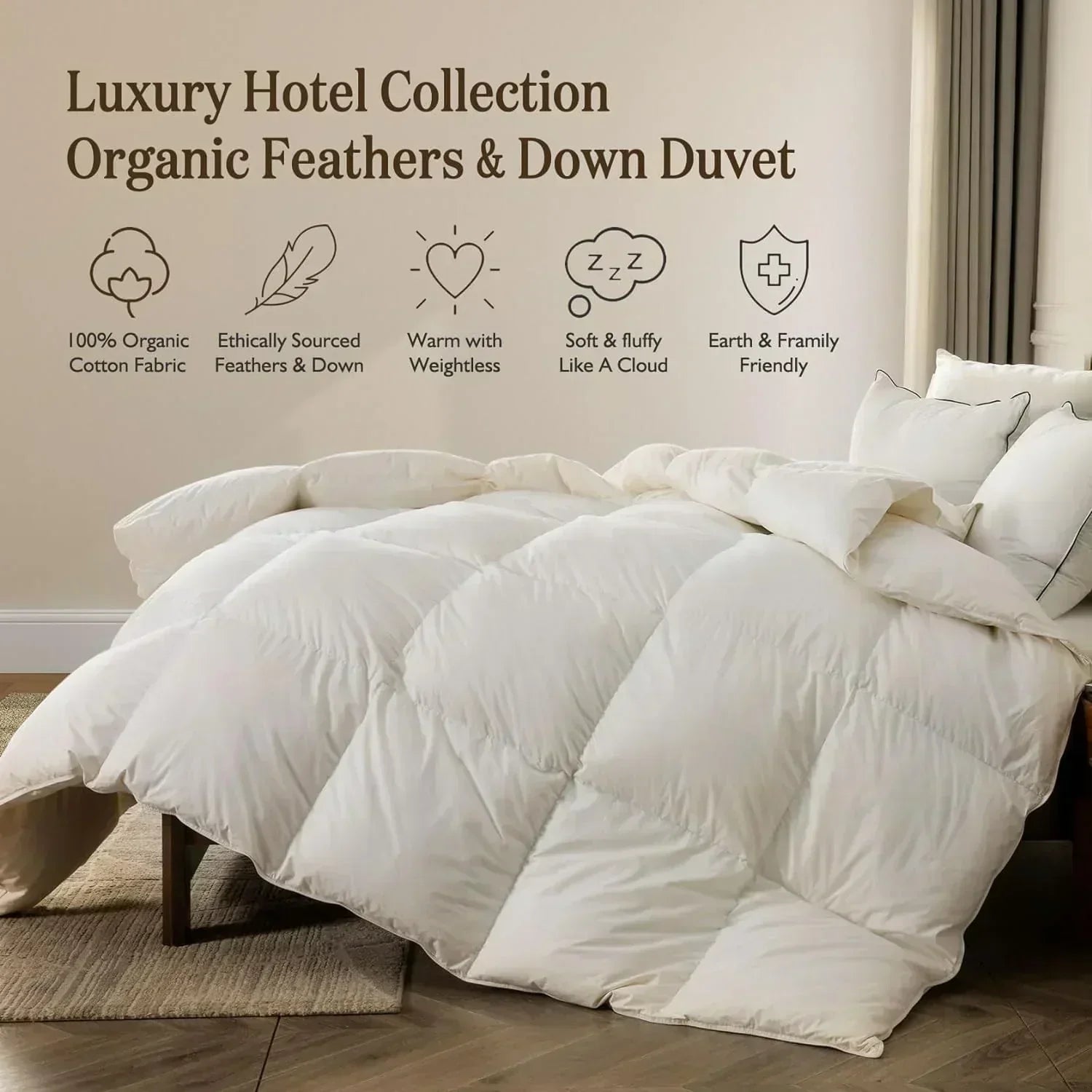 Organic down comforter queen size fluffy down core 100% cotton cover fluffy down filling