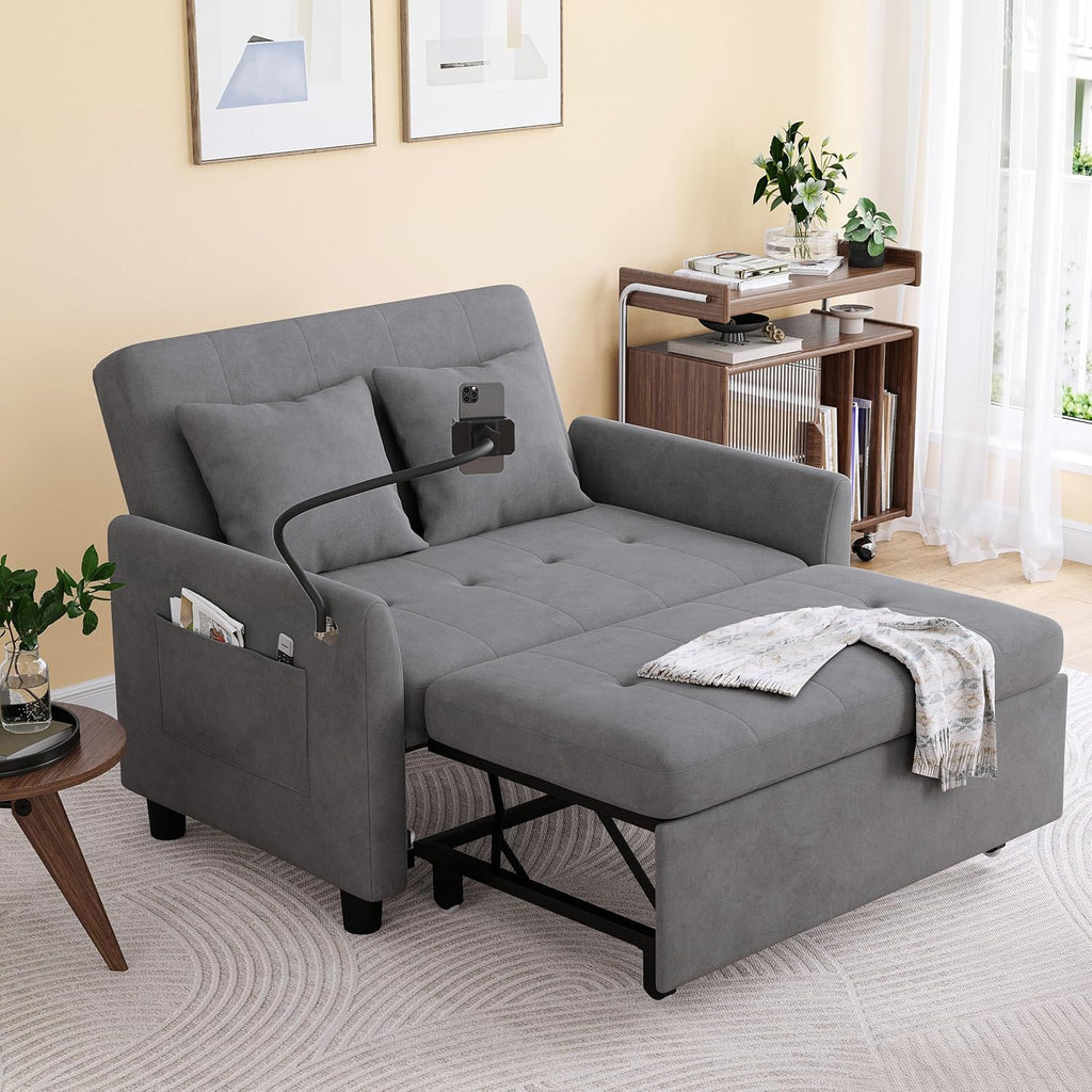Sleeper Sofa Bed, 3 in 1 Convertible Sleeper Couch Bed Pull Out, Small Loveseat Sofa, Futon Sofa Bed Full Size, 46 Velvet Love Seat