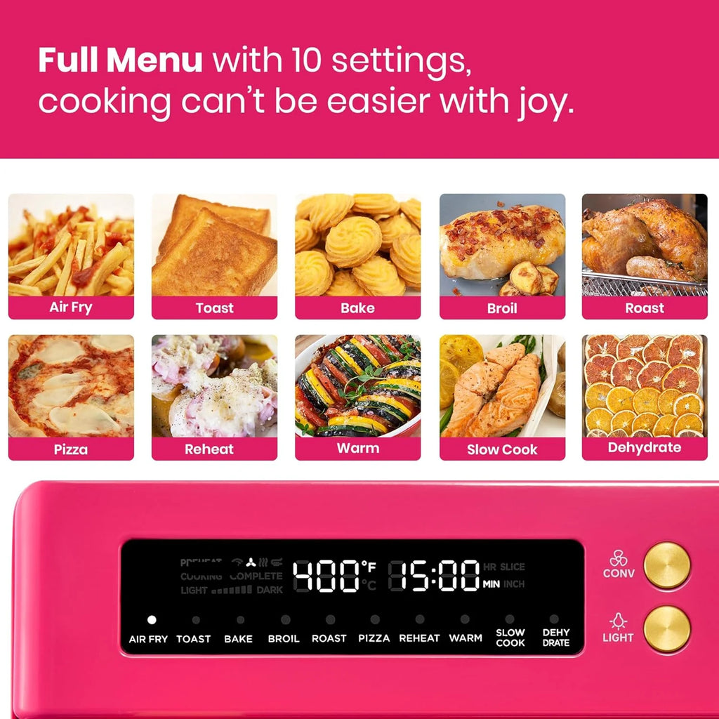 Infrared Heating Air Fryer Toaster Oven, Extra Large Countertop Convection Oven 10-in-1 Combo, 6-Slice Toast, Enamel Baking Pan Easy Clean with Recipe Book, Black Matte Stainless Steel