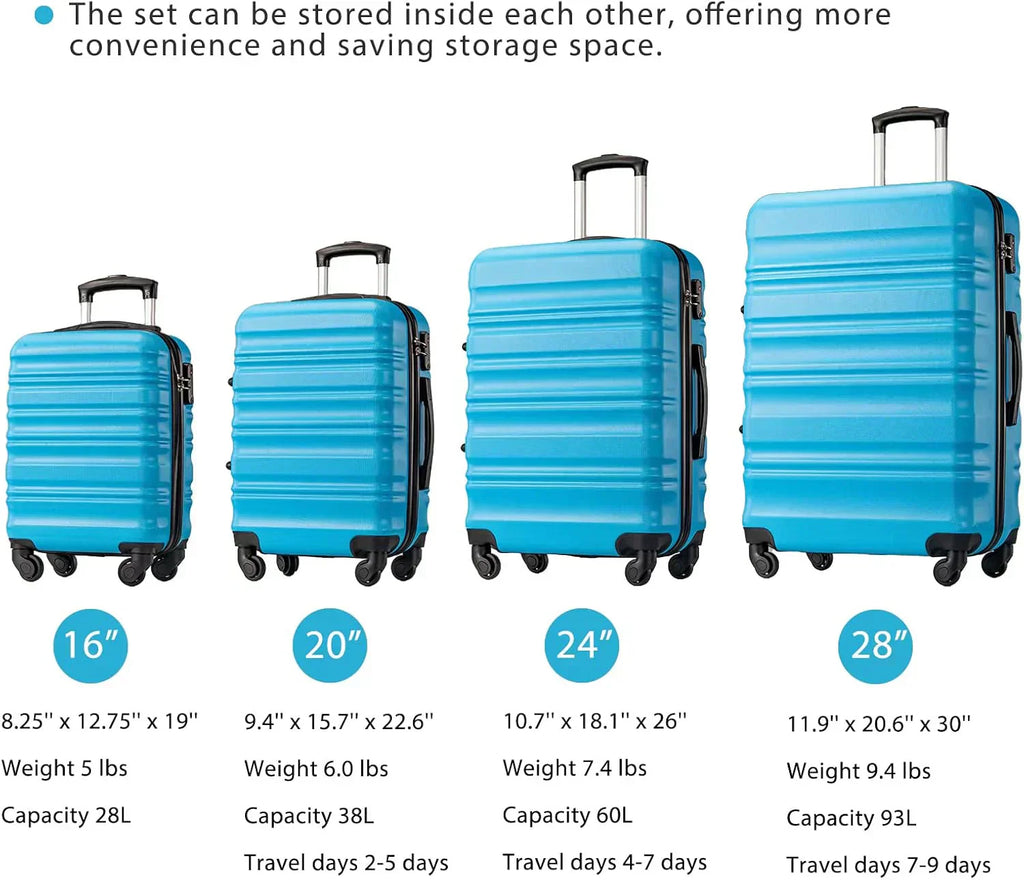 LONG VACATION 6 Piece Luggage Set Carry on Suitcase with ABS+PC hardshell Spinner Wheels