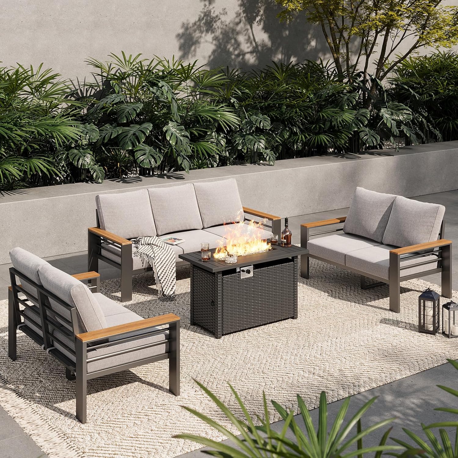 Aoxun Aluminum Outdoor Patio Furniture Set, 5 Seats Outdoor Sectional with Coffee Table, Patio Conversation Sets with Upgraded Armrests and Cushions for Backyard, Garden and Poolside