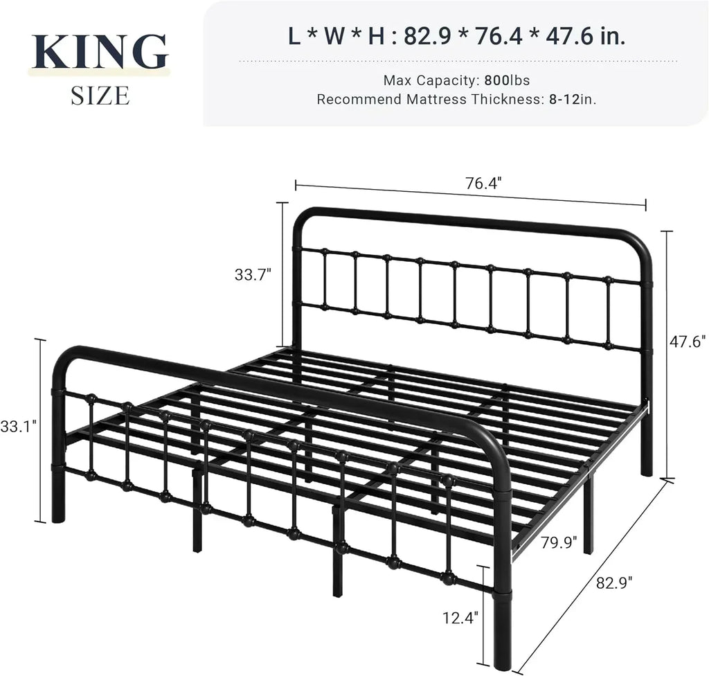 Allewie Queen Size Metal Platform Bed Frame with Victorian Style Wrought Iron-Art Headboard