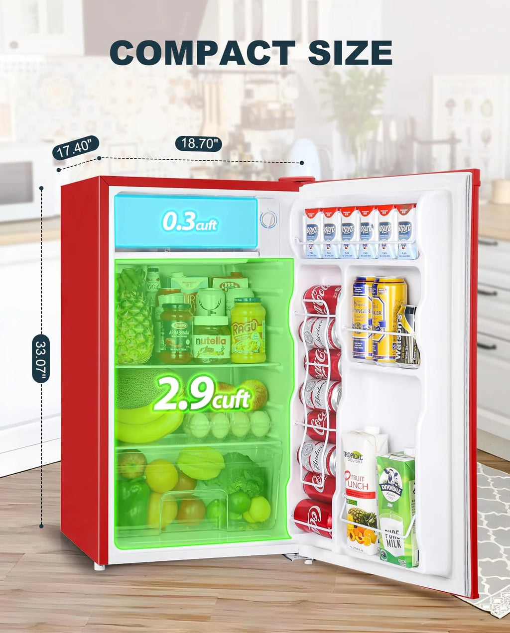 Upstreman 3.2 Cu.Ft Mini Fridge with Freezer, Single Door Mini Fridge, Dorm Fridge, Adjustable Thermostat, Mini Refrigerator